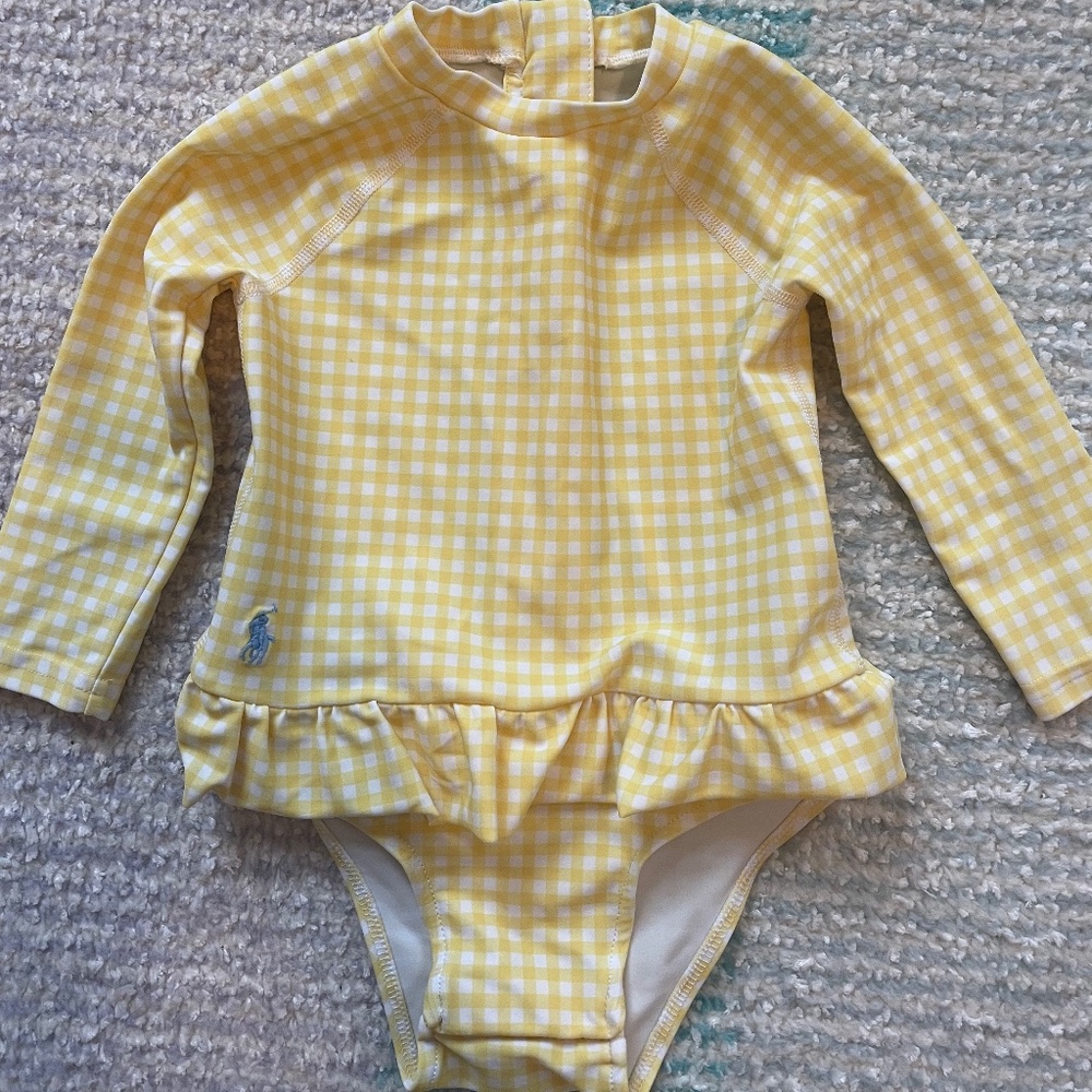 Ralph Lauren Girls Yellow Gingham Rashguard